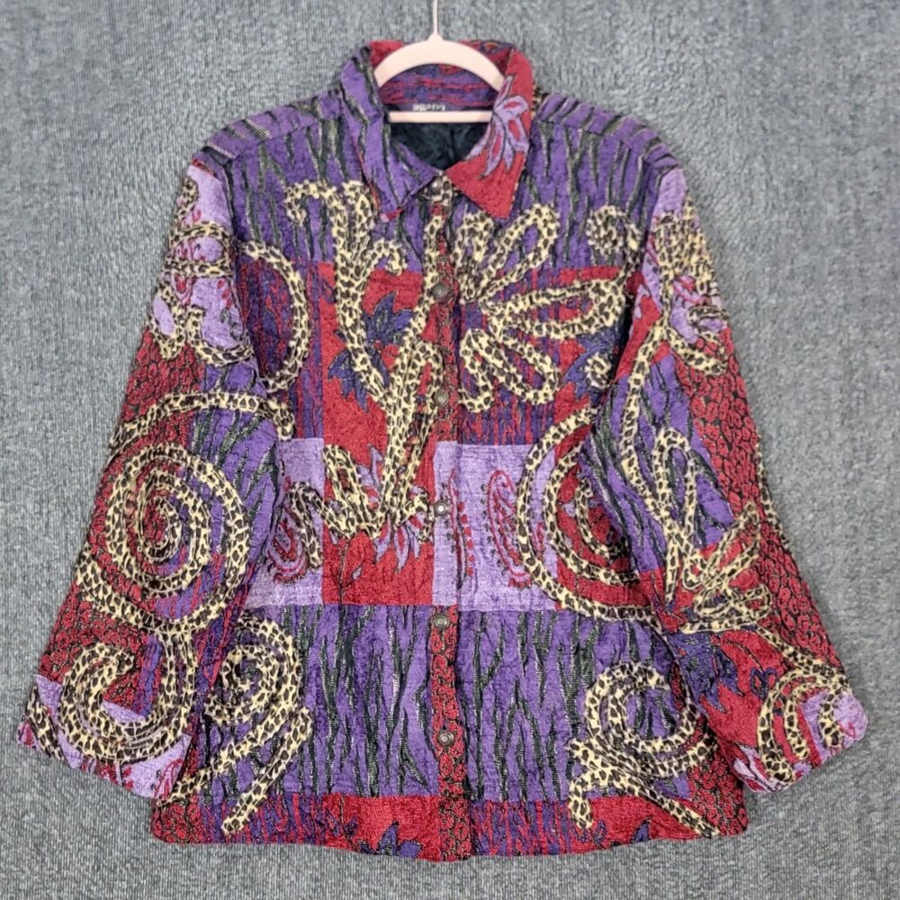 Vintage Agapo Tapestry Jacket Womens Medium Multi Print Patchwork Boho Button Up